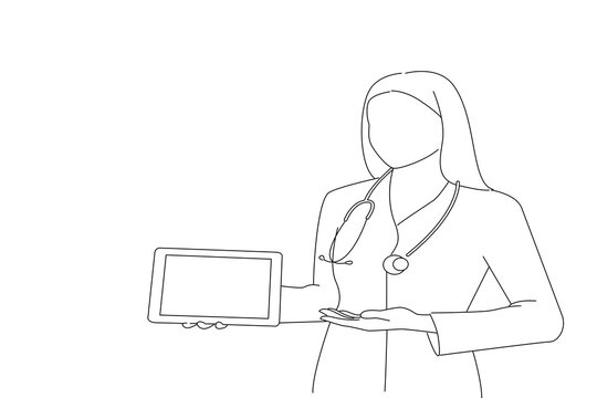 doctor holding tablet, line art clip art preview