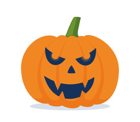 Halloween pumpkin with scary face. Orange squash silhouette isolated on white background. Vector illustration.