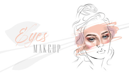 Illustration with woman's eyes, eyelashes and eyebrows. Realistic sexy makeup look. Tattoo design. Logo for brow bar or lash salon.