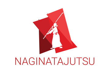 Naginatajutsu sport vector line icon. sportman, fighting stance. sport pictogram illustration.