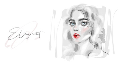 Illustration with woman's eyes, eyelashes and eyebrows. Realistic sexy makeup look. Tattoo design. Logo for brow bar or lash salon.