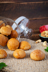 Butter cookies on wooden background. Delicious honey gingerbread