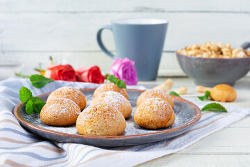Butter cookies on wooden background. Delicious honey gingerbread