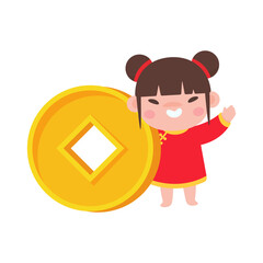 Chinese children wear red national costumes to celebrate Chinese New Year.