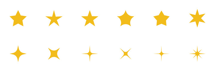 Conjunto de iconos de estrellas y luces amarillas. Luminarias nocturnas. Estrellas de diferentes 