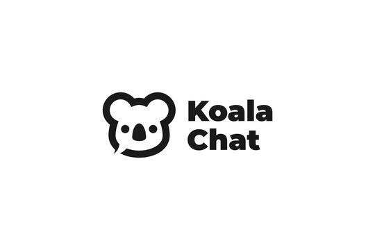 Flat head koala chat logo design vector illustration idea