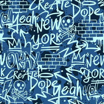 Fototapeta Hand-drawn vector graffiti seamless pattern. Graffiti pattern background. Graffiti doodle illustrations. 