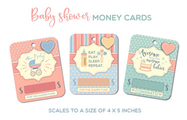 Oh, baby, eat, play, sleep, repeat - Baby shower greeting cards. Baby gift card, money card template.
