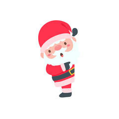 Santa Claus cartoon character with blank sign for decorating Christmas greeting cards