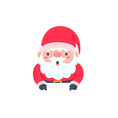 Santa Claus cartoon character with blank sign for decorating Christmas greeting cards