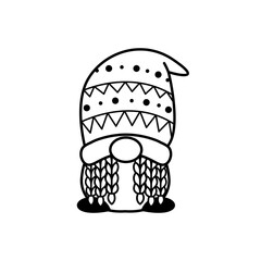 Line art Christmas gnomes design for coloring book isolated on a white background