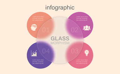 Infographic for 4 options, vector gradient design with realistic frosted glass, glassmorphism effect
