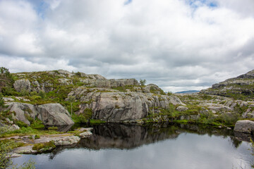 Tjødnane lakes Prekestolen (Preikestolen) in Rogaland in Norway (Norwegen, Norge or Noreg)