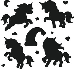 Unicorn different Clipart Collections Silhouettes