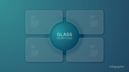 Infographic for 4 options, vector gradient design with realistic frosted glass, glassmorphism effect