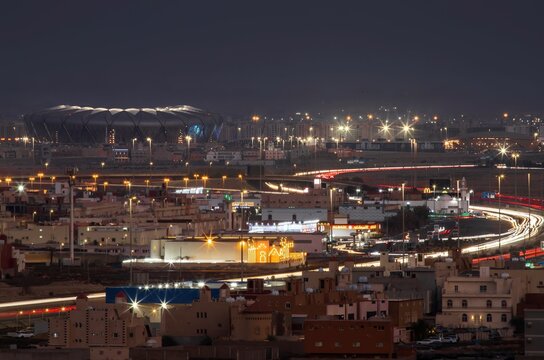 Jeddah, August 2022. Night view of King Abdullah Sports City Stadium