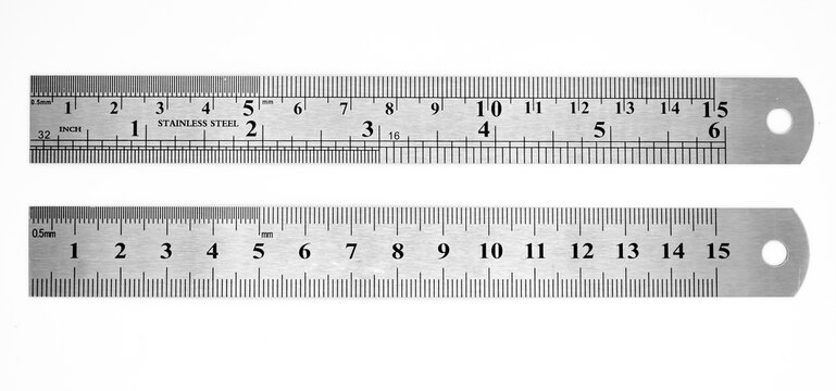 stainless steel iron ruler isolated on white background