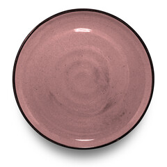 Pink red circle ceramics plate isolated on white background.