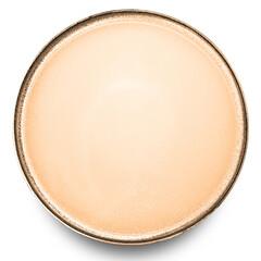 Brown circle ceramics plate isolated on white background.
