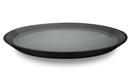 Grey circle ceramics plate isolated on white background.