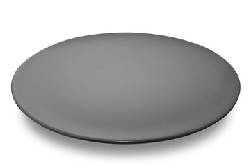 Black circle ceramics plate isolated on white background.