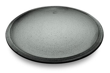 Grey circle ceramics plate isolated on white background.