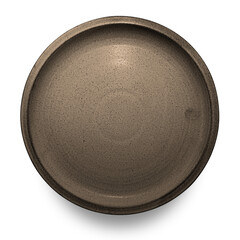 Brown circle ceramics plate isolated on white background.