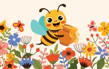 Fotobehang Cartoon Illustration Of Cute Bees © yusufdemirci
