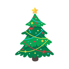 Christmas tree. A pine tree decorated with colorful lights to celebrate Christmas.