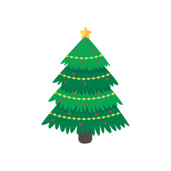 Christmas tree. A pine tree decorated with colorful lights to celebrate Christmas.