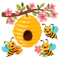 Cartoon Illustration Of Cute Bees - obrazy, fototapety, plakaty