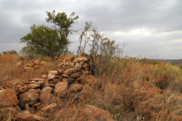 Photo of  ruins of old livestock pens were apparently built hundreds of years ago by early Tshwana...