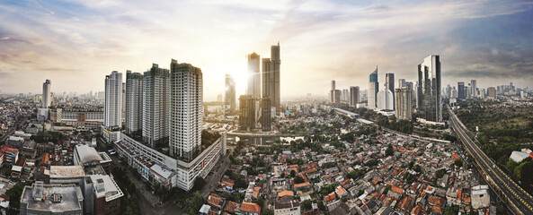 Beautiful panorama of Jakarta city at sunrise