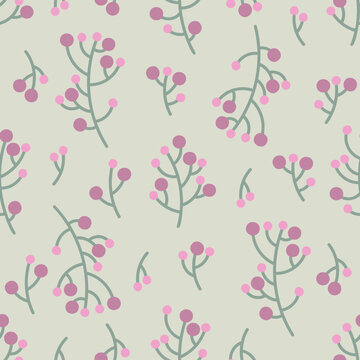 Seamless pattern with twigs stylized branch berry