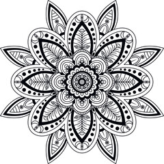 Hand drawn circular mandala. Vector ornament for design.  Coloring book page. 