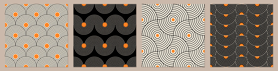 Vector set of geometric patterns. Boho art prints. Trendy texture for print, textile, packaging. Vector seamless backgrounds.