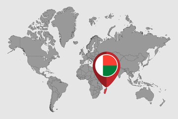 Pin map with Madagascar flag on world map. Vector illustration.