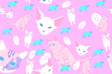 fashion minimal illustration stylish funny kitty seamless pattern