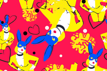 fashion minimal illustration disco clubbing retro girl seamless pattern