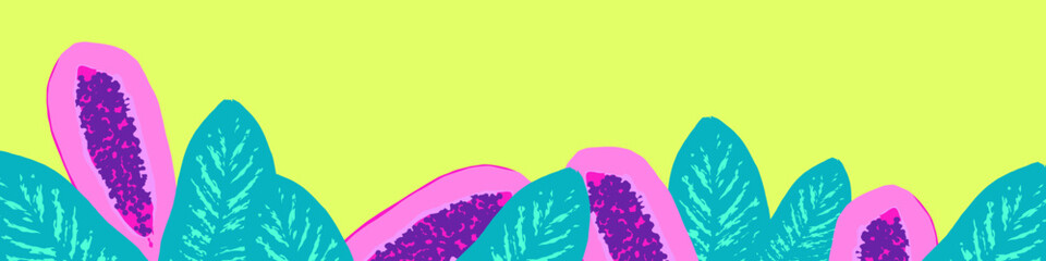 Fashion minimal illustration banner. Fresh tropical peach papaya vibes