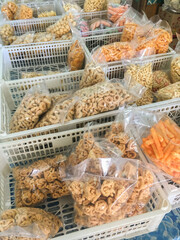 Various of indonesian snack on white basket