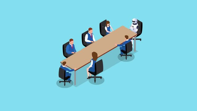 Robot leading a business meeting with colleague