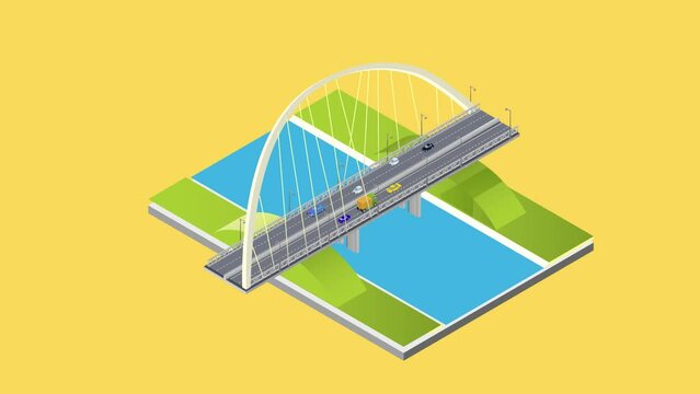 Vehicles passing on the suspension bridge