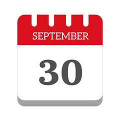September 30 calendar flat icon