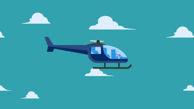 Businessman flying a helicopter in the blue sky