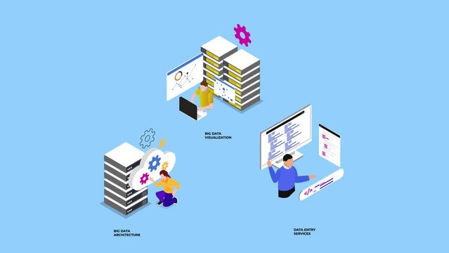 Group of business people working in big data room