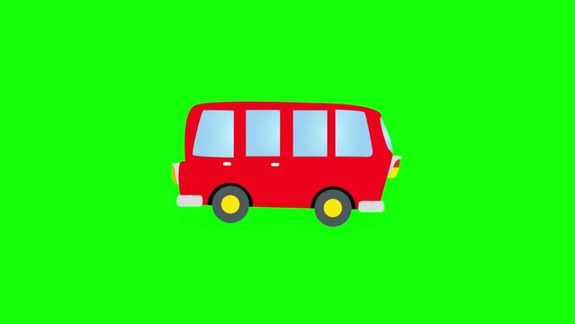 Red vintage van moving on the studio