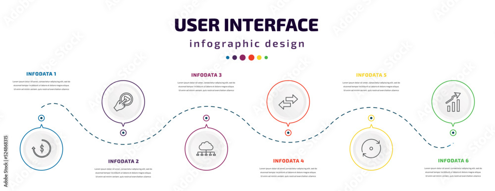 Poster user interface infographic element with icons and 6 step or option. user interface icons such as rep