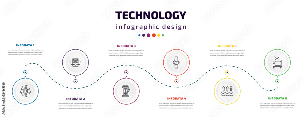 Wall mural technology infographic element with icons and 6 step or option. technology icons such as technology,