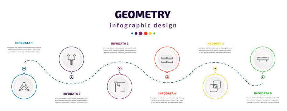 geometry infographic element with icons and 6 step or option. geometry icons such as triangle, parallel, edit corner, array, unite, measure vector. can be used for banner, info graph, web,